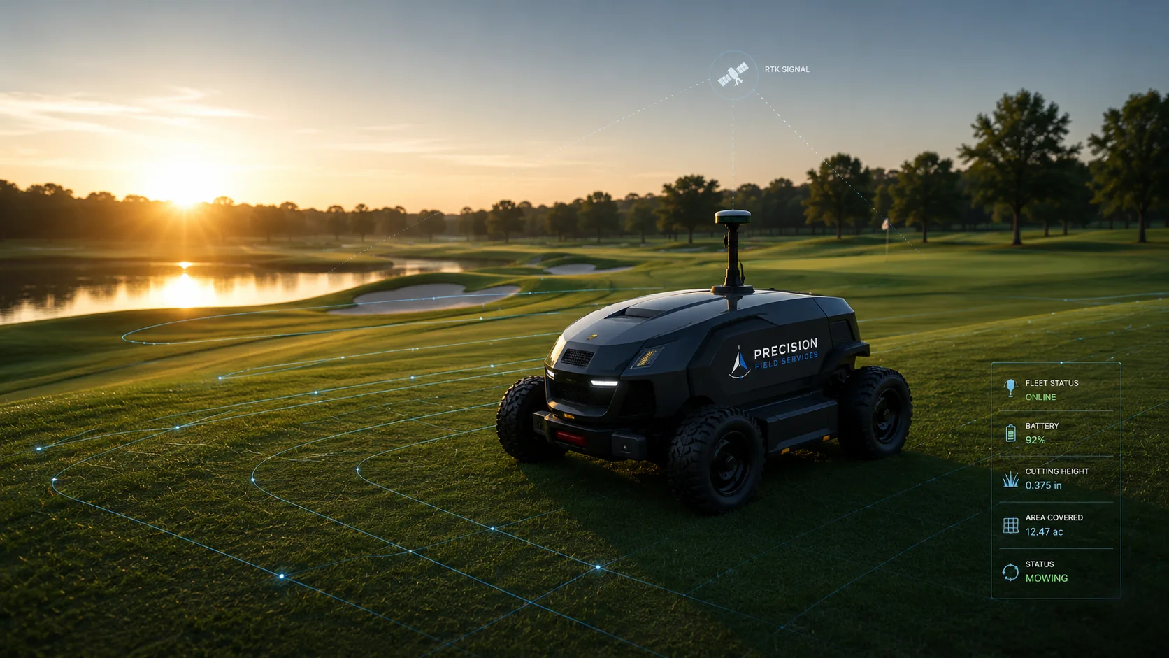 Concept visualization of an autonomous mower operating on a golf course